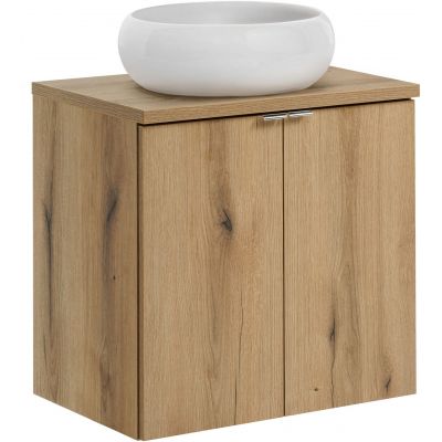 Zestaw Comad Nova Oak szafka z blatem 60 cm wisząca dąb i umywalka Wiki 36x36 cm biała SET-NOA B OAK 60CM D UN WIKI SW