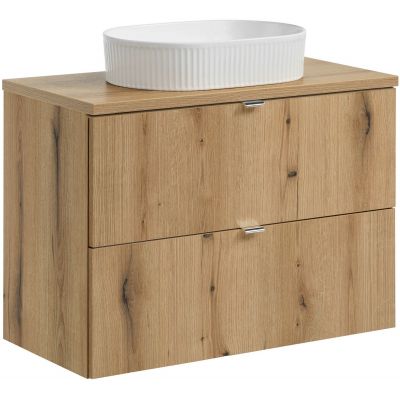 Zestaw Comad Nova Oak szafka z blatem 80 cm wisząca dąb i umywalka Beyond 48x32,5 cm SET-NOA B OAK 80CM S UN BEYOND 5 WH