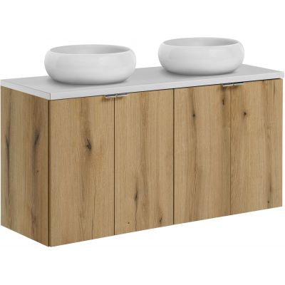 Zestaw Comad Nova Oak/White szafki 60 cm i 60 cm z blatem meblowym 120 cm dąb/biały i dwie umywalki 36x36 cm białe Wiki SET-NOA B WHITE 120CM D UN WIKI SW