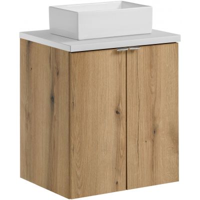 Zestaw Comad Nova Oak/White szafka z blatem 50 cm wisząca dąb/biały i umywalka Gaja 35x22 cm SET-NOA B WHITE 50CM D UN GAJA 35 SW