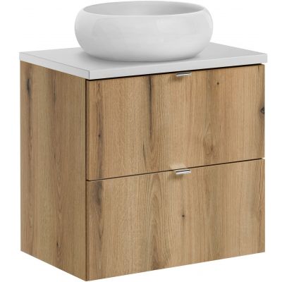 Zestaw Comad Nova Oak/White szafka z blatem 60 cm wisząca dąb/biały i umywalka Wiki 36x36 cm biała SET-NOA B WHITE 60CM S UN WIKI SW