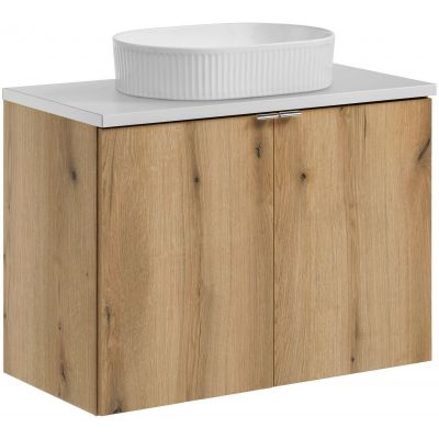 Zestaw Comad Nova Oak/White szafka z blatem 80 cm wisząca dąb/biały i umywalka Beyond 48x32,5 cm biała SET-NOA B WHITE 80CM D UN BEYOND 5 WH