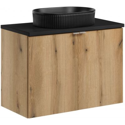 Zestaw Comad Nova Oak szafka z blatem 80 cm wisząca dąb/czarny i umywalka Beyond 48x32,5 cm biała SET-NOA B BLACK 80CM D UN BEYOND 5 BM