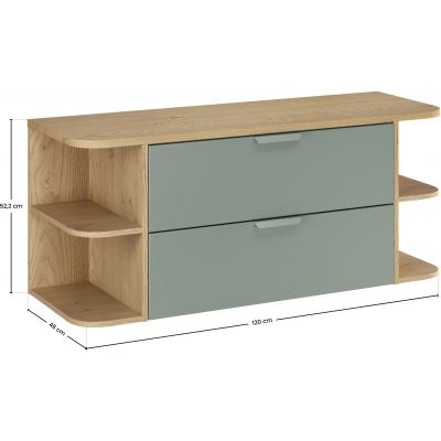 Zestaw Comad Aster Green szafka 80 cm podumywalkowa wisząca z blatem 120 cm i dwa regały 20 cm otwarte zielony/dąb SET-ASG B CREMONA 120CM LRSM