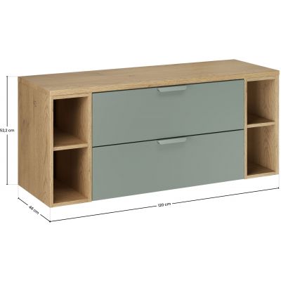 Zestaw Comad Aster Green szafka 80 cm podumywalkowa wisząca z blatem 120 cm i dwa regały 20 cm otwarte zielony/dąb SET-ASG B CREMONA 120CM LR