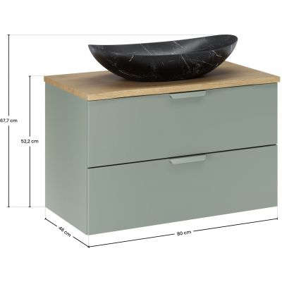 Zestaw Comad Aster Green szafka 80 cm podumywalkowa wisząca z blatem 80 cm i umywalką zielony/dąb SET-ASG B CREMONA 80CM UN LENA