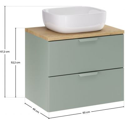 Zestaw Comad Aster Green szafka 60 cm podumywalkowa wisząca z blatem 60 cm i umywalką zielony/dąb SET-ASG B CREMONA 60CM UN SMILE