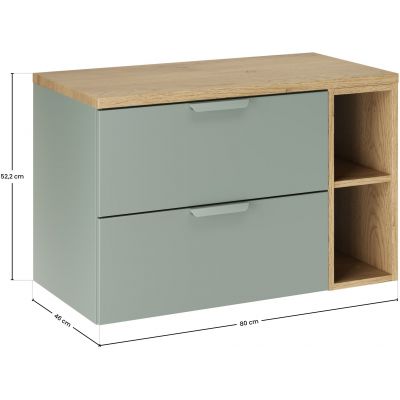 Zestaw Comad Aster Green szafka 60 cm podumywalkowa wisząca z blatem 80 cm i regał 20 cm otwarty zielony/dąb SET-ASG B CREMONA 80CM LR