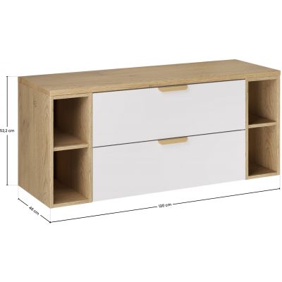 Zestaw Comad Aster White szafka 80 cm podumywalkowa wisząca z blatem 120 cm i dwa regały 20 cm otwarte biały/dąb SET-ASW B CREMONA 120CM LR