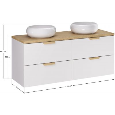 Zestaw Comad Aster White dwie szafki 60 cm podumywalkowe wiszące z blatem 120 cm i umywalkami biały/dąb SET-ASW B CREMONA 120CM UN WIKI