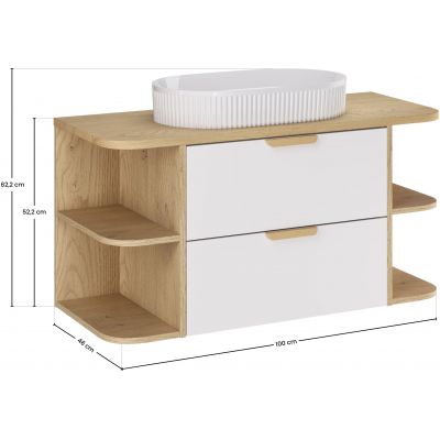 Zestaw Comad Aster White szafka 60 cm podumywalkowa wisząca z blatem 100 cm, dwoma regałami 20 cm otwartymi i umywalką biały/dąb SET-ASW B CREMONA 100CM LRSM UN BEYOND