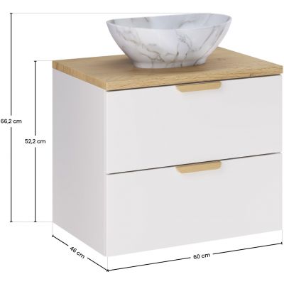 Zestaw Comad Aster White szafka 60 cm podumywalkowa wisząca z blatem 60 cm i umywalką biały/dąb SET-ASW B CREMONA 60CM UN PATI