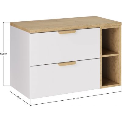 Zestaw Comad Aster White szafka 60 cm podumywalkowa wisząca z blatem 80 cm i regał 20 cm otwarty biały/dąb SET-ASW B CREMONA 80CM LR