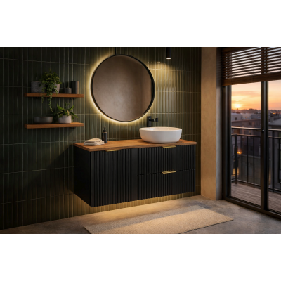 Zestaw Comad Adel Black szafki 60 cm i 40 cm wiszące czarny mat z blatem meblowym 100 cm dąb SET-ADB B WOTAN 100CM LB