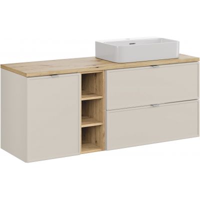 Zestaw Comad Bella Cashmere szafka 140 cm podumywalkowa wisząca kaszmir z blatem dąb i umywalką SET-BC B ARTISAN 140CM UN TRUST WH