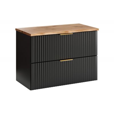 Zestaw Comad Adel Black szafka 80 cm podumywalkowa wisząca z blatem czarna/dąb SET-ADB B NAT WOTAN 80CM