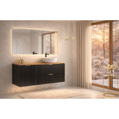 Zestaw Comad Adel Black szafki 80 cm i 40 cm wiszące czarny mat z blatem meblowym 120 cm dąb SET-ADB B WOTAN 120CM LB