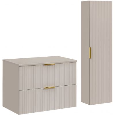 Comad Adel Cashmere szafka 80 cm podumywalkowa z blatem beż i szafka boczna wisząca SET-ADC B CASHMERE 80CM HIGH CABINET