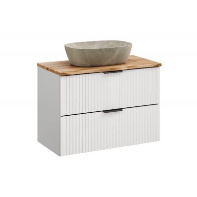 Zestaw Comad Adel White szafka 80 cm podumywalkowa wisząca z blatem i umywalką Anna biały/dąb/beż SET-ADW B NAT WOTAN 80CM UN ANNA