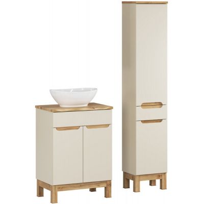 Comad Bali Cashmere zestaw meblowy 60 cm szafka stojąca z umywalką Lola i szafka wysoka boczna kaszmir/dąb/biały SET-BAC B NAT WOTAN 60CM UN LOLA HC