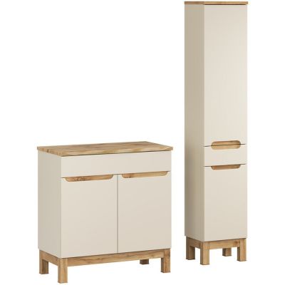 Comad Bali Cashmere zestaw meblowy 80 cm szafka stojąca z blatem i szafka wysoka boczna kaszmir/dąb SET-BAC B NAT WOTAN 80CM HC