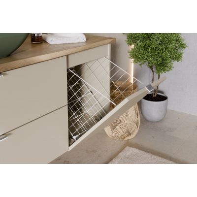 Zestaw Comad Dalia Cashmere szafka 80 cm podumywalkowa i szafka 40 cm boczna cargo z blatem 120 cm i umywalka Lena kaszmir/dąb/biały SET-DC B CREMONA 120CM UN LENA LB