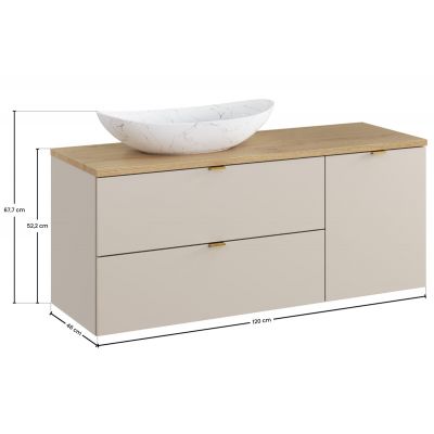 Zestaw Comad Dalia Cashmere szafka 80 cm podumywalkowa i szafka 40 cm boczna cargo z blatem 120 cm i umywalka Lena kaszmir/dąb/biały SET-DC B CREMONA 120CM UN LENA LB