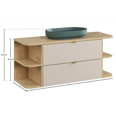 Zestaw Comad Dalia Cashmere szafka 80 cm podumywalkowa i szafki 20+20 cm boczne z blatem 120 cm z umywalką River 2 kaszmir/dąb/zielony mat SET-DC B CREMONA 120CM UN RIVER LRSM