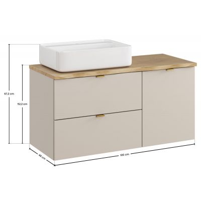 Zestaw Comad Dalia Cashmere szafka 60 cm wisząca i szafka 40 cm cargo z blatem 100 cm i umywalka Magic 2 dąb/kaszmir/biały SET-DC B NAT CREMONA 100CM UN MAGIC LB