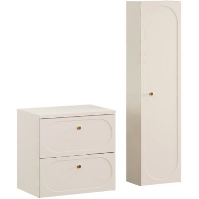 Zestaw Comad Donna Sand szafka 60 cm podumywalkowa wisząca z blatem i  szafka boczna wysoka beż piaskowy SET-DS B SAND 60CM HC