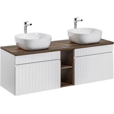 Zestaw Comad Iconic White szafka 60x45,6 cm podumywalkowa wisząca biała z blatem, umywalkami i regałem SET ICW-B 140 CM 6252