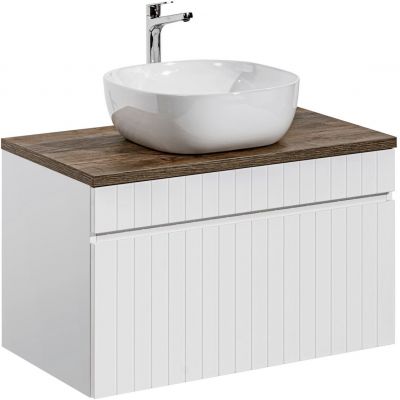 Zestaw Comad Iconic White szafka 80x45,6 cm podumywalkowa wisząca z blatem i umywalką biały SET ICW-B 80 CM 6254