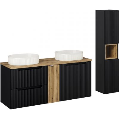 Comad Nova Black zestaw mebli łazienkowych czarny/dąb z umywalkami SET-NOB B OAK 140CM UN BEYOND 5 WH HC