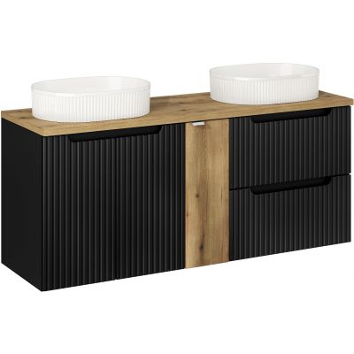 Zestaw 2 x Comad Nova Black szafka 60x39x57 cm podumywalkowa wisząca czarna z blatem, umywalką i szafką boczną SET-NOB B OAK 140CM UN BEYOND 5 WH