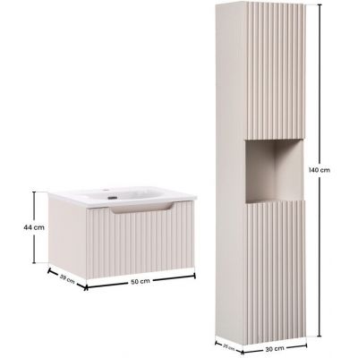 Zestaw Comad Nova Cashmere szafka 50 cm podumywalkowa wisząca z umywalką meblową Sky i szafką wysoka 140 cm boczna kaszmir SET-NOC 50CM 1S SKY 3 HC