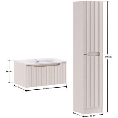 Zestaw Comad Nova Cashmere szafka 60 cm podumywalkowa wisząca z umywalką meblową Sky i szafką wysoką 180,5 cm kaszmir SET-NOC 60CM 1S SKY 3 HCLB