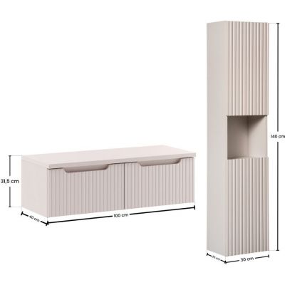 Zestaw Comad Nova Cashmere szafki 50 cm podumywalkowe wiszące z blatem i szafką wysoką boczną  SET-NOC B CASHMERE 100CM 1S HC