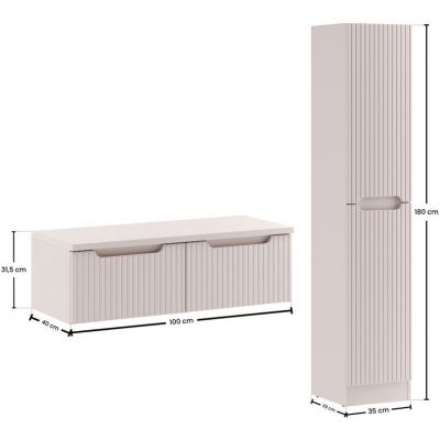 Zestaw Comad Nova Cashmere szafki 50 cm podumywalkowe wiszące z blatem szafką wysoka boczną kaszmir SET-NOC B CASHMERE 100CM 1S HCLB