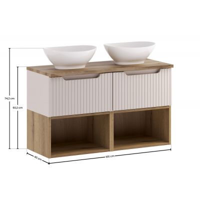 Zestaw Comad Nova Cashmere szafki 50 cm podumuywalkowe wiszące z umywalkami Lola blatem i regałem kaszmir SET-NOC B OAK 100CM 1S UN LOLA LR