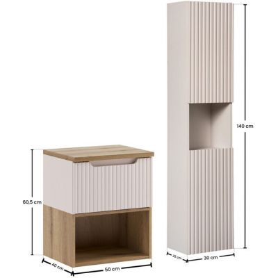 Zestwa Comad Nova Cashmere szafka 50 cm z blatem szafką wysoka boczna i regałem dolnym kaszmir SET-NOC B OAK 50CM 1S LR HC