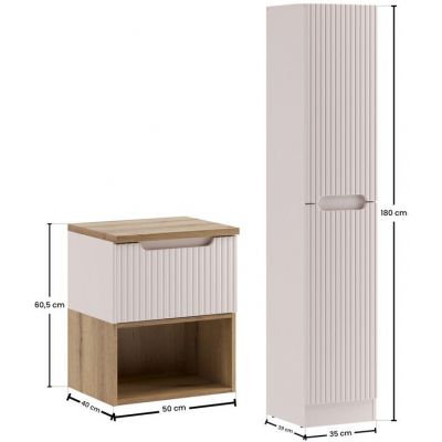 Zestaw Comad Nova Cashmere szafka 50 cm podumywalkowa wisząca z blatem szafką boczną wysoką i regałem dolnym kaszmir SET-NOC B OAK 50CM 1S LR HCLB