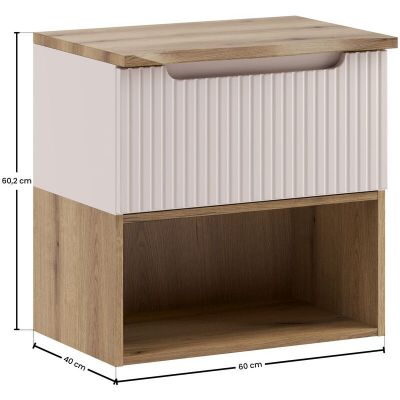 Zestaw Comad Nova Cashmere szafka 60 cm podumywalkowa wisząca z blatem i regałem dolnym kaszmir SET-NOC B OAK 60CM 1S LR