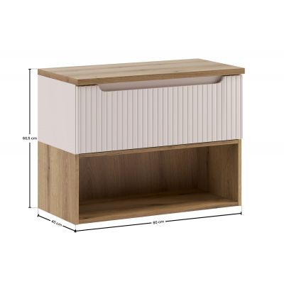 Zestaw Comad Nova Cashmere szafka 80 cm podumywalkowa wisząca z blatem i regałem dolnym kaszmir SET-NOC B OAK 80CM 1S LR