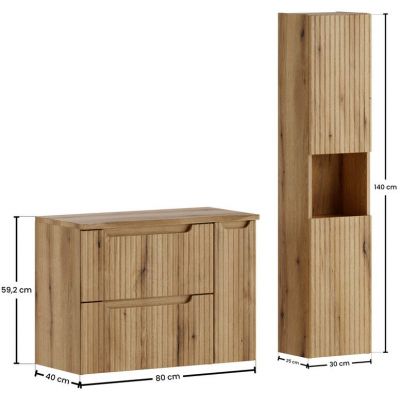 Zestaw Comad Nova Coast Evoke szafka 60 cm podumywalkowa wisząca z blatem szafką boczną wiszącą i szafką łączącą pod blat dąb SET-NOCE B NAT OAK 80CM S HC