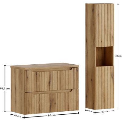 Zestaw Comad Nova Coast Evoke szafka 80 cm z blatem i szafka boczną wiszącą dąb SET-NOCE B OAK 80CM S HC