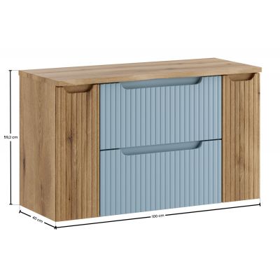 Zestaw Comad Nova Denim szafka 60 cm z blatem i dwoma szafkami wiszącymi bocznymi dąb/denim SET-NOD B NAT OAK 100CM S