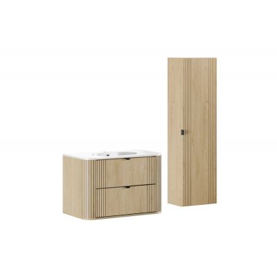 Zestaw Comad Ovalia Cremona umywalka z szafką 80 cm biały/dąb i szafka wysoka 140 cm boczna SET-OVC 80CM UM PURE HC