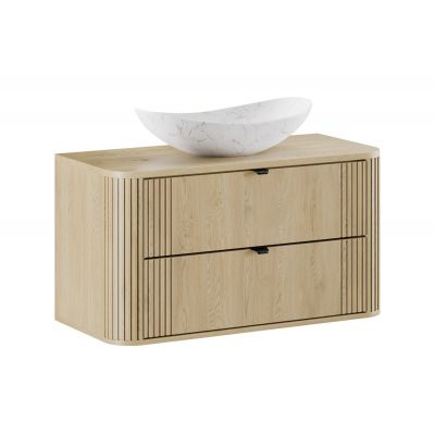 Zestaw Comad Ovalia Cremona szafka z blatem 100 cm wisząca dąb i umywalka nablatowa Lena 61,5x36 cm biały mat SET-OVC B CREMONA 100CM UN LENA MW