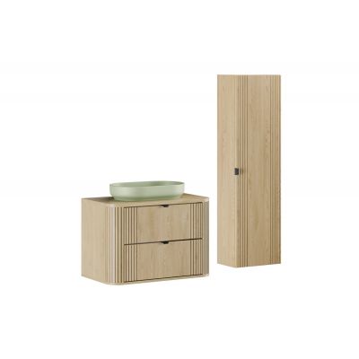 Zestaw Comad Ovalia Cremona szafka z blatem 80 cm wisząca dąb z umywalką nablatową River 55x35 cm oliwkowy mat i szafka boczna wysoka SET-OVC B CREMONA 80CM UN RIVER OG HC