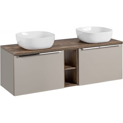 Zestaw Comad Santa Fe Taupe szafka 60x45,6x46 cm podumywalkowa wisząca szara z blatem, umywalką i regałem SET-SFT B 140CM UN 6252